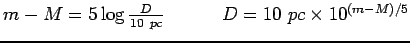 $m-M=5\log{\frac{D}{10~pc}}\hspace{0.5in} D=10~pc \times 10^{(m-M)/5}$